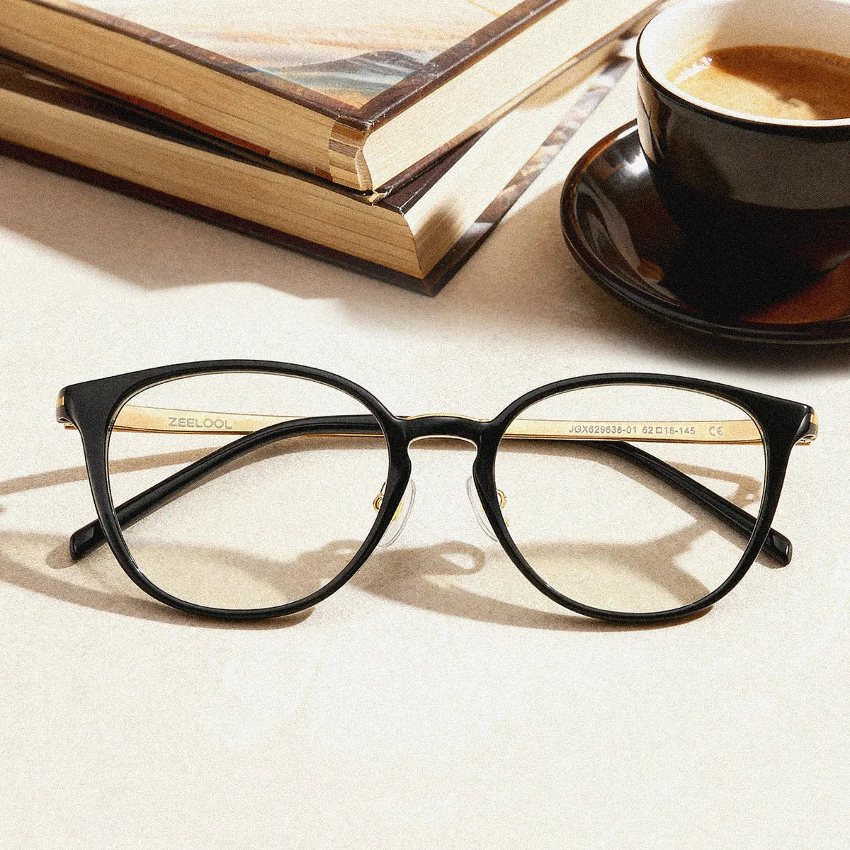 Amanda Rectangle Black Frame Glasses with Gold Trim | ZEELOOL