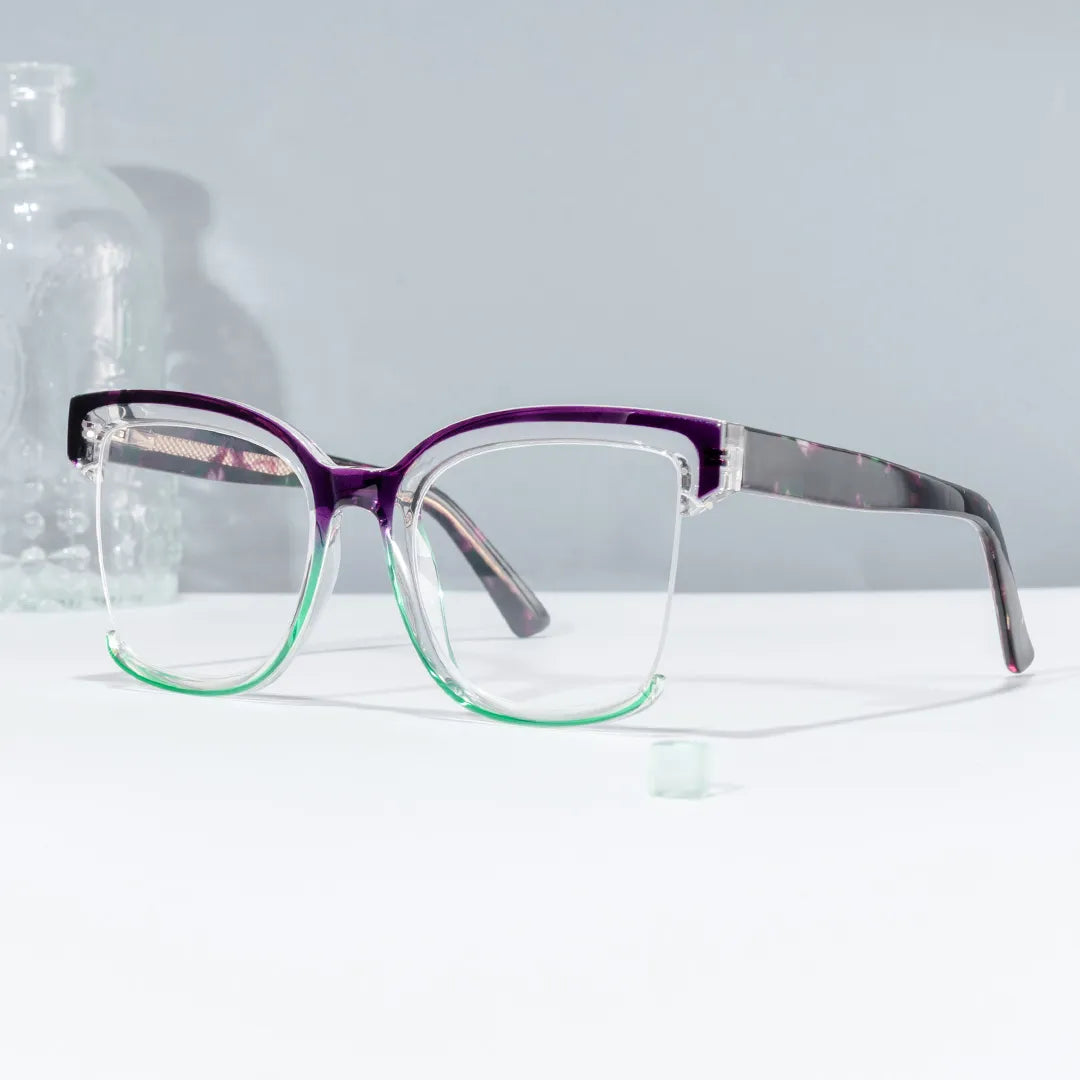 Square Cadogan Purple-Green Frame Glasses | Zeelool