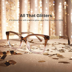 Finnian Square Clear Brown Glasses Frames with Glitter Fabric | ZEELOOL