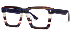 Large Square Frame Eyeglasses With Blue and White Stripes