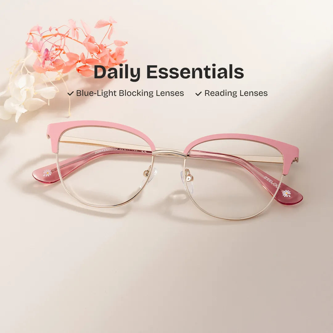 Lacey Pink Matte Frame Glasses with Browline Frame Online | ZEELOOL