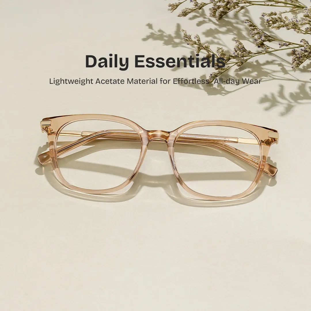 Square Beige Eyeglasses- Vilmarie Acetate Frame Glasses