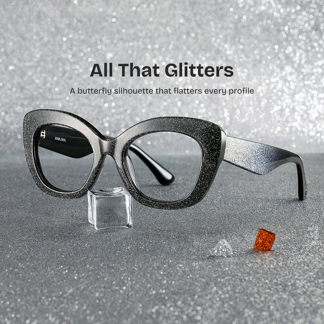 Mireille Butterfly Black Glasses with Bling on the Side | ZEELOOL
