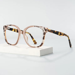 Square Tortoise Eyeglasses With Khaki Color Matching