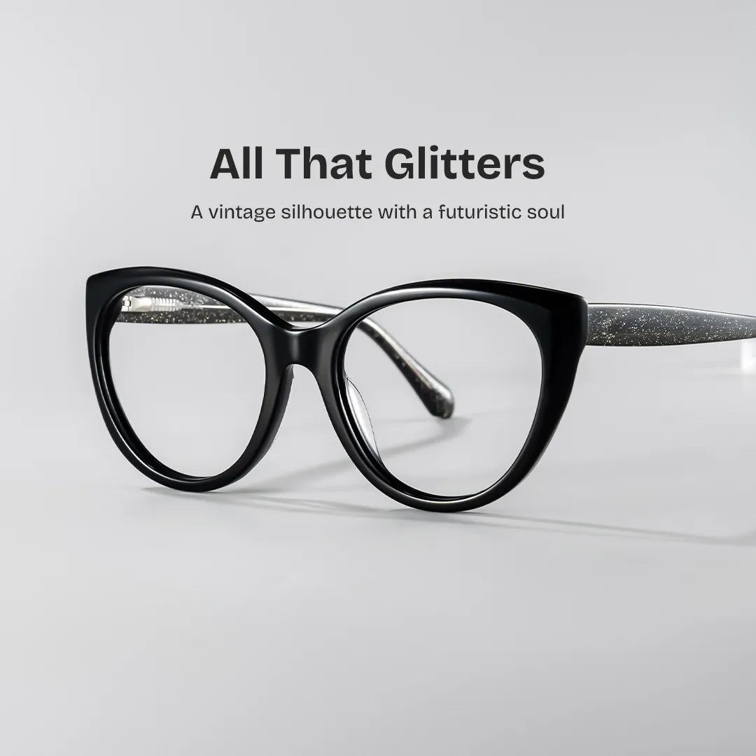 Kiera Black Cat Eye Glasses Frames in Dark Gray Glitter | ZEELOOL