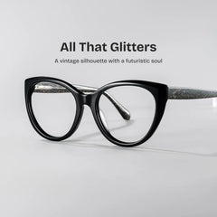 Kiera Black Cat Eye Glasses Frames in Dark Gray Glitter | ZEELOOL