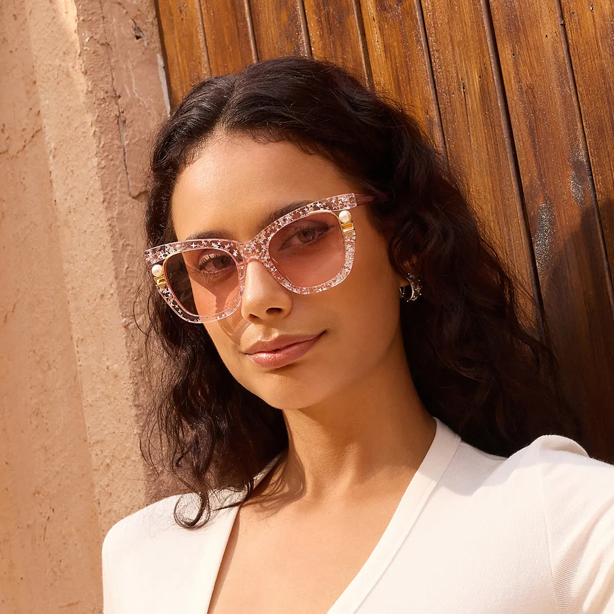 Transparent Pink Glasses with Pearl and Glitter Stars