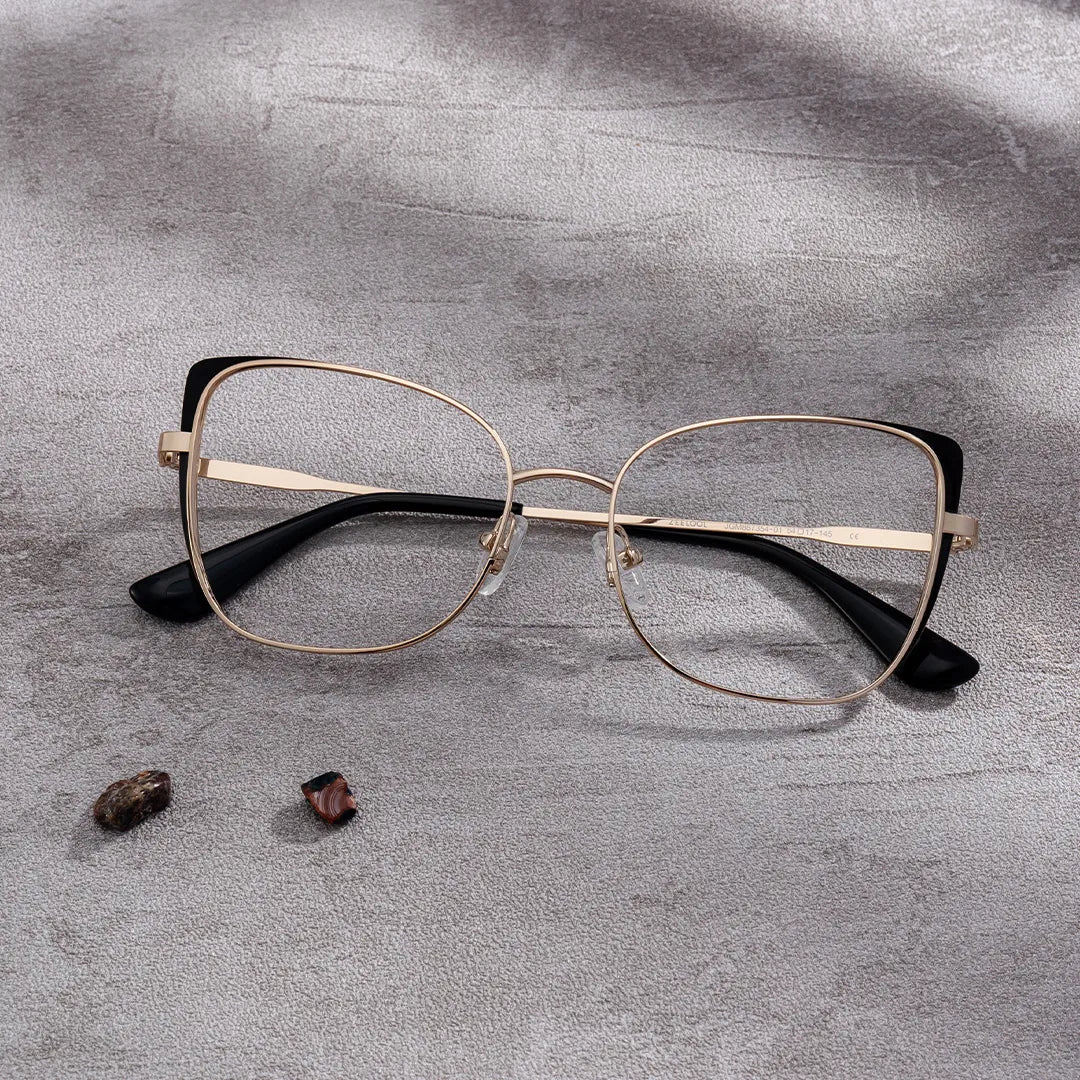 Tessa Black Gold Frame Glasses with Cat eye Frame Online | ZEELOOL