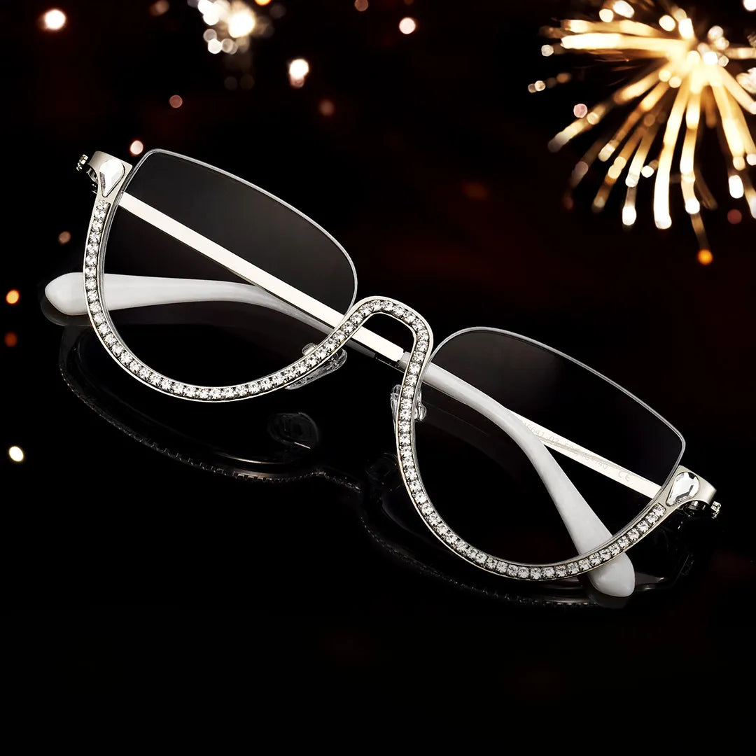 Half Frame Cat Eye Glasses With Shiny Diamonds