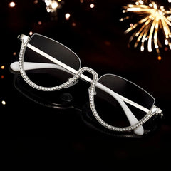 Half Frame Cat Eye Glasses With Shiny Diamonds