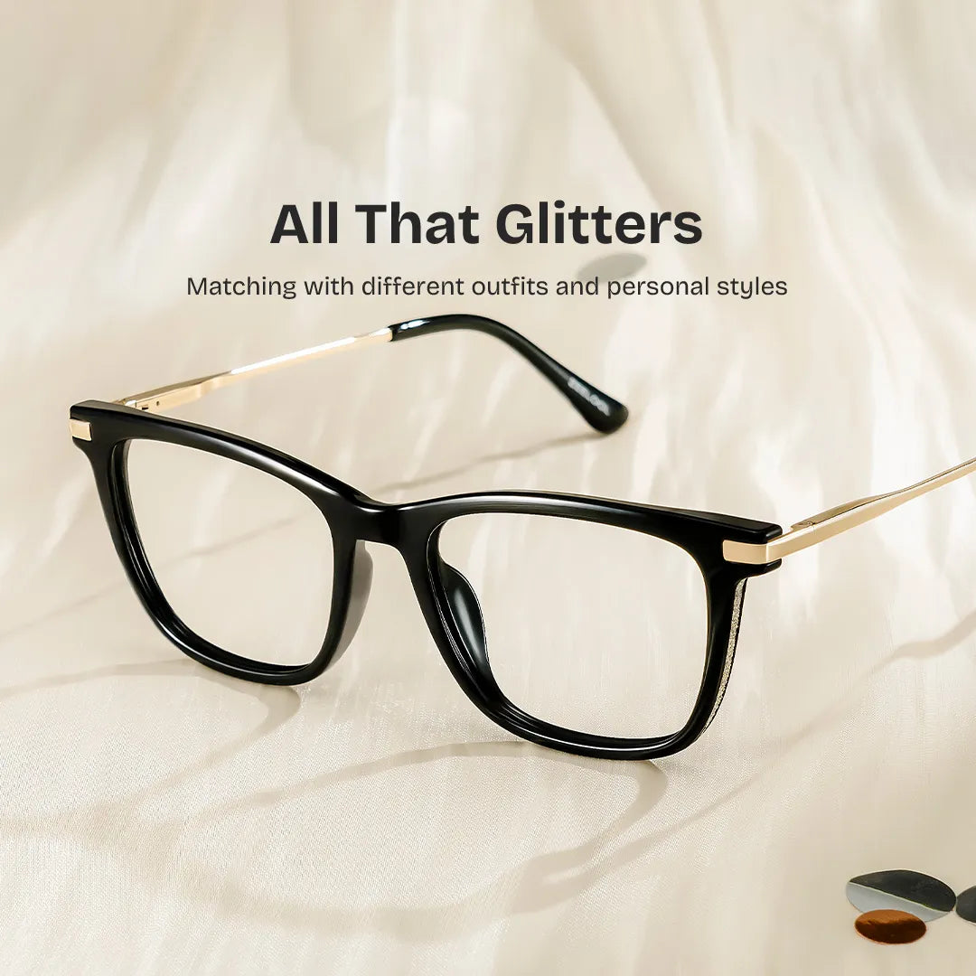 Selena Rectangle Black and Gold Frame Glasses | ZEELOOL