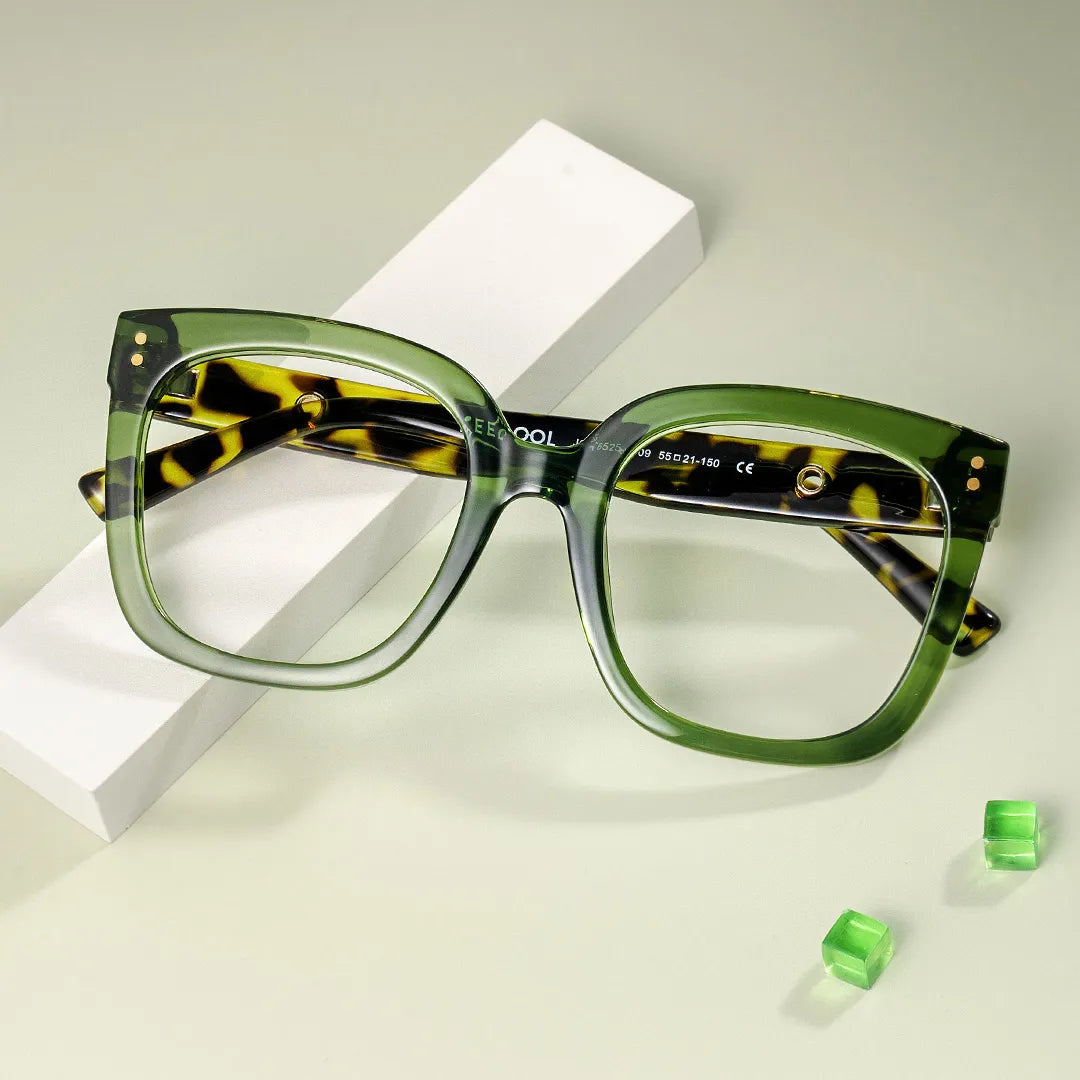 Women's Green Glasses With Square Shape