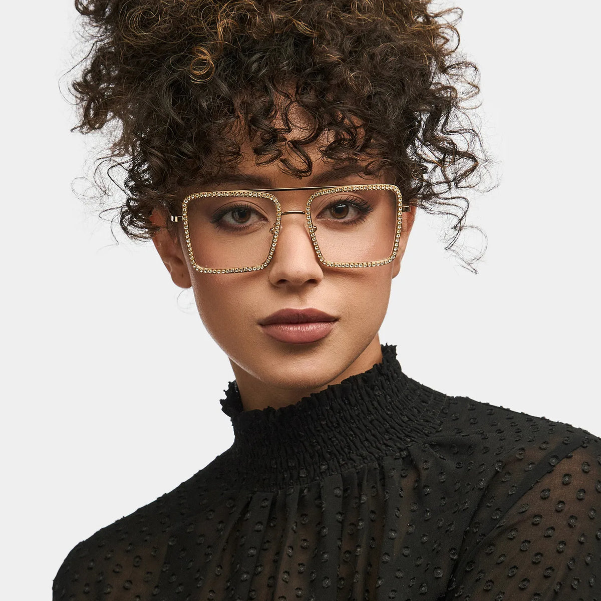 Diva Frame Glasses, Gold Glitter Sparkle Square Eyeglasses