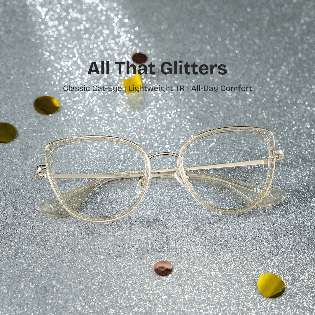 Celine Bling Cat-eye Translucent Gold Frame Glasses | ZEELOOL