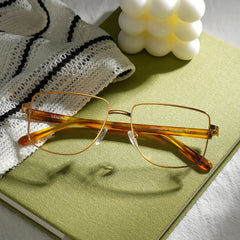 Geometric Gold yellow Eyeglasses- Felicity Metal Frame Glasses