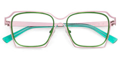 Foday Pink Green  Metal Frame Glasses With Geometric Shape