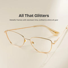 Skyler Square Gold Metal Glitter Frame Glasses | ZEELOOL