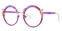 Purple Metal Eyeglasses For Women With Carved Floral Pattern