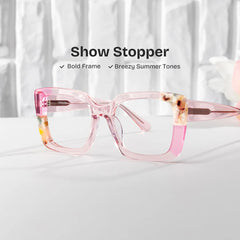 Flair Clear Pink Frame Glasses with Square Frame Online | ZEELOOL