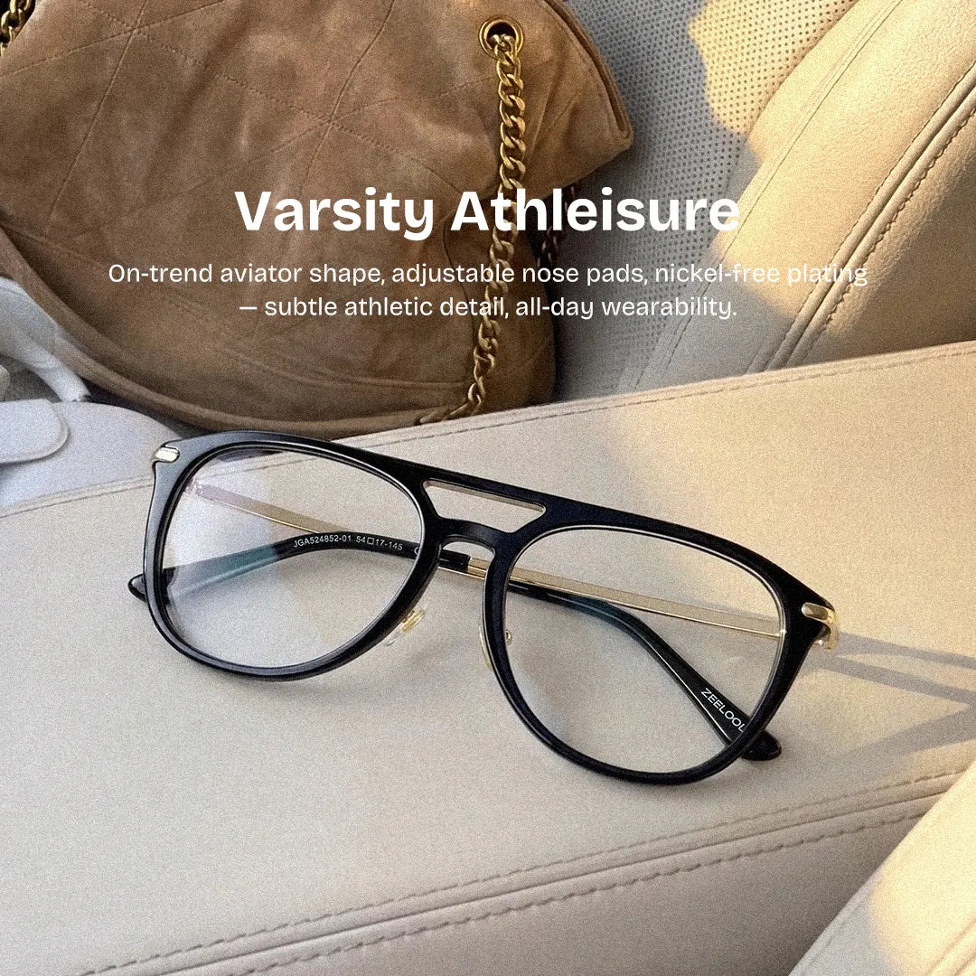 Isabelle Black Aviator glasses | Varsity Athleisure Stripe