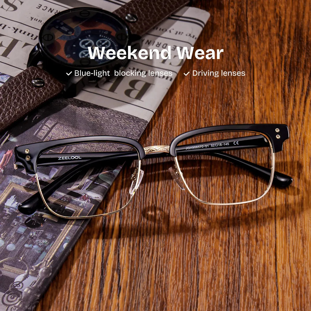 Ryan black and gold browline Frame glasses Online | ZEELOOL