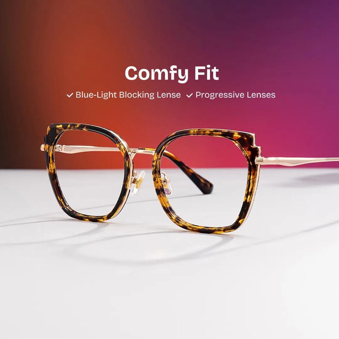 Tortoise Metal Frame Glasses With Wide Size For Women