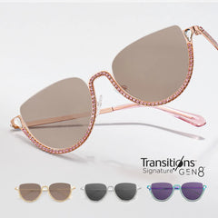 Half Frame Cat Eye Glasses With Shiny Pink Diamonds