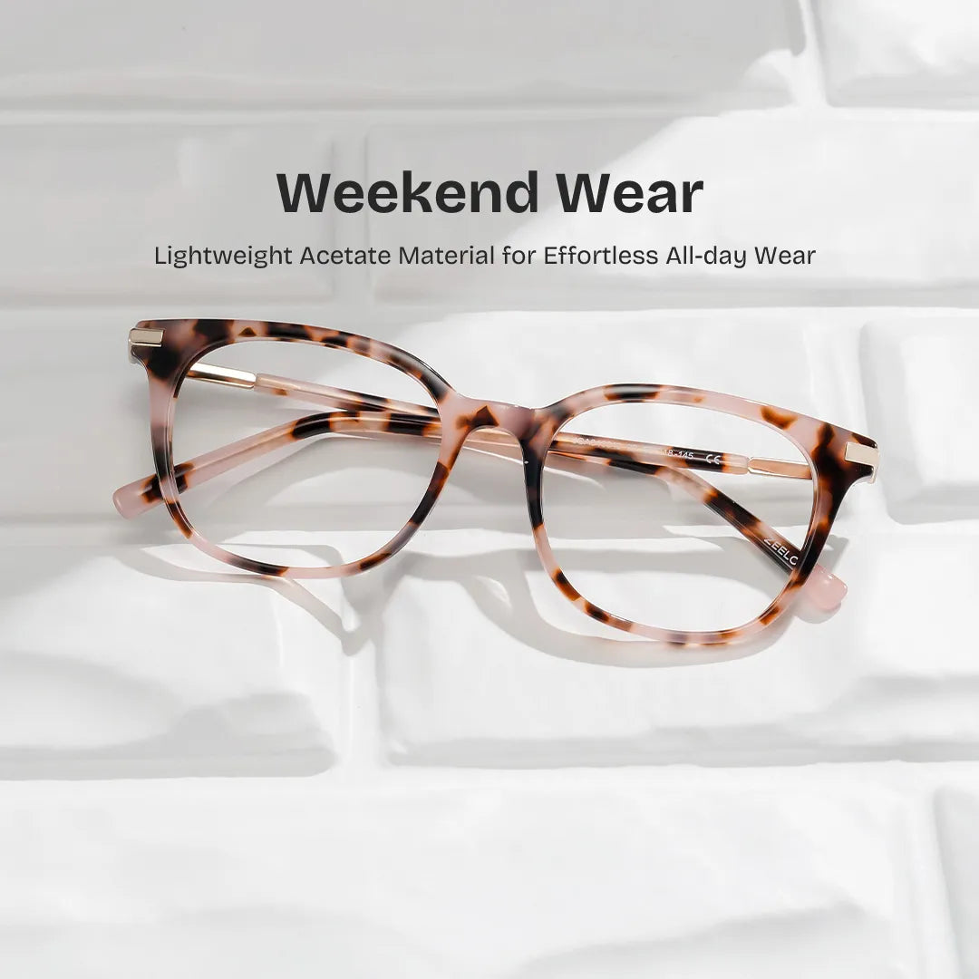 Square Pink Tortoise Eyeglasses- Vilmarie Acetate Frame Glasses