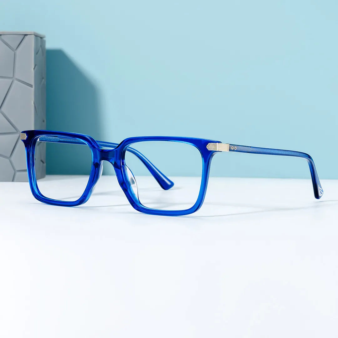 Thin Rectangle Glasses Frames in Blue Color