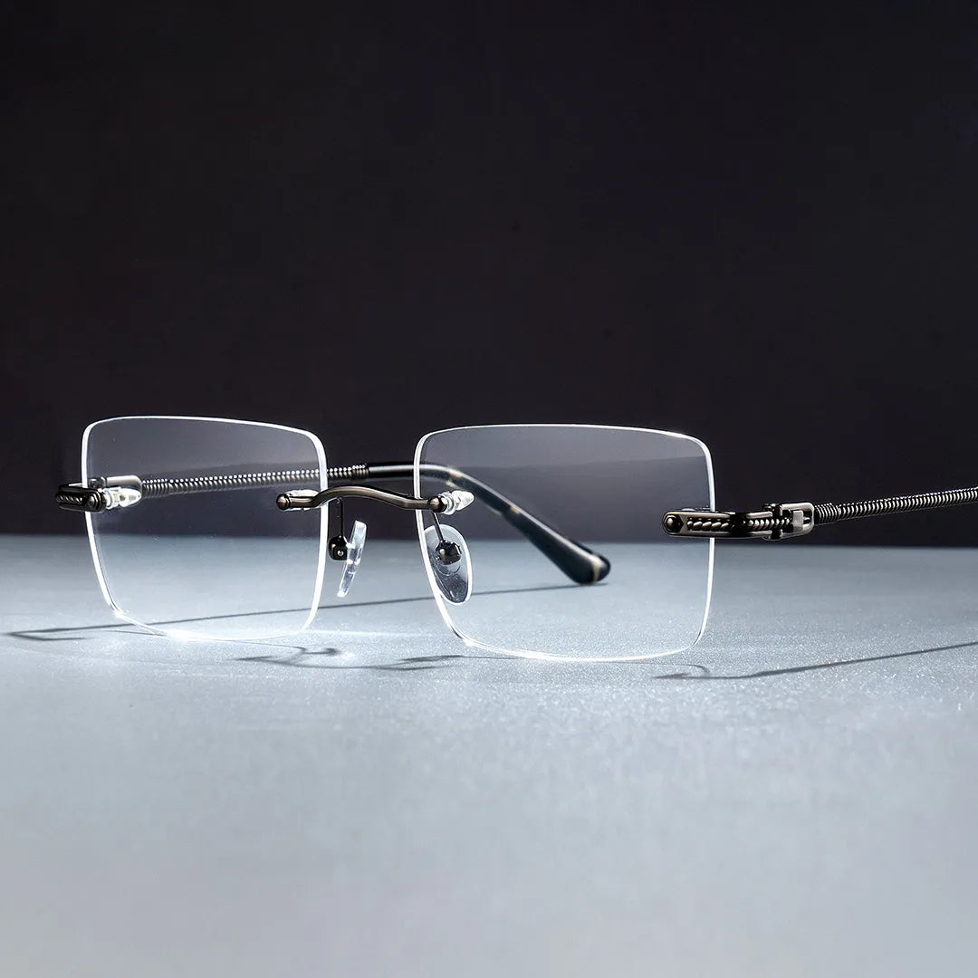 Gray Rimless Eyeglasses Frames With Adjustable Nose Pads