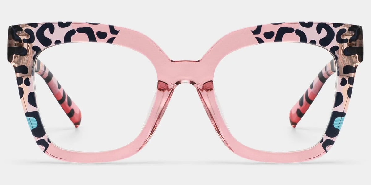 Malcolm Pink Leopard Print Square Frame Glasses for Women