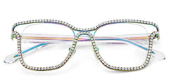 Half Rim Square Glasses With Decorated Shiny Diamonds