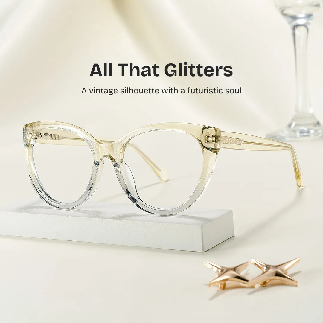 Kiera Cat-eye Pastel Green Glasses Frames in Clear Gradient Glitter