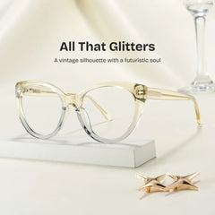 Kiera Cat-eye Pastel Green Glasses Frames in Clear Gradient Glitter