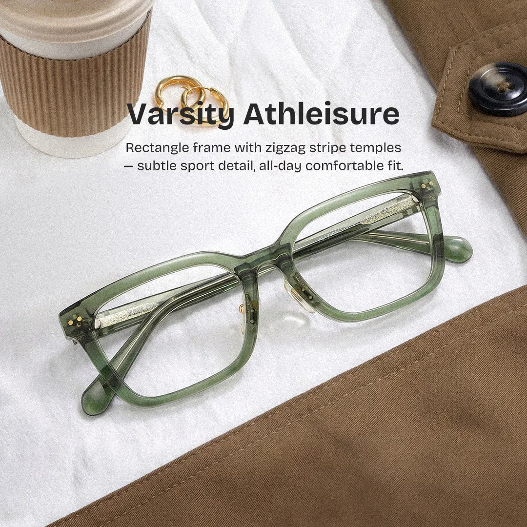 Remy Green Rectangle Glasses | Nostalgic Varsity Athleisure