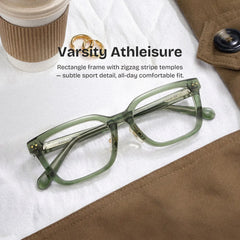 Remy Green Rectangle Glasses | Nostalgic Varsity Athleisure