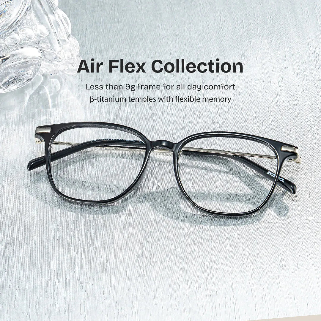 Florence Matte Black Rectangle Glasses with Lightest TR frame | ZEELOOL