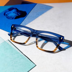 Rectangular Spectacle Frames with Brown Blue Color