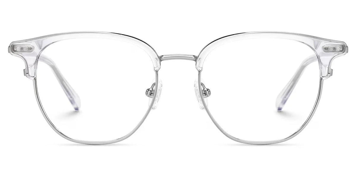 Clear Mixed-Materials Geometric Eyeglasses- Geno