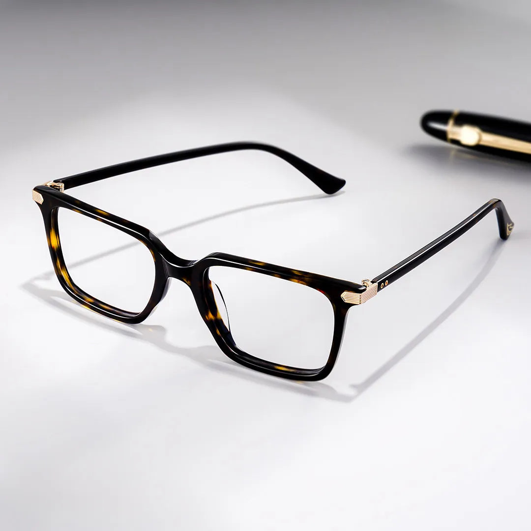 Thin Rectangle Glasses Frames in Tortoise Color
