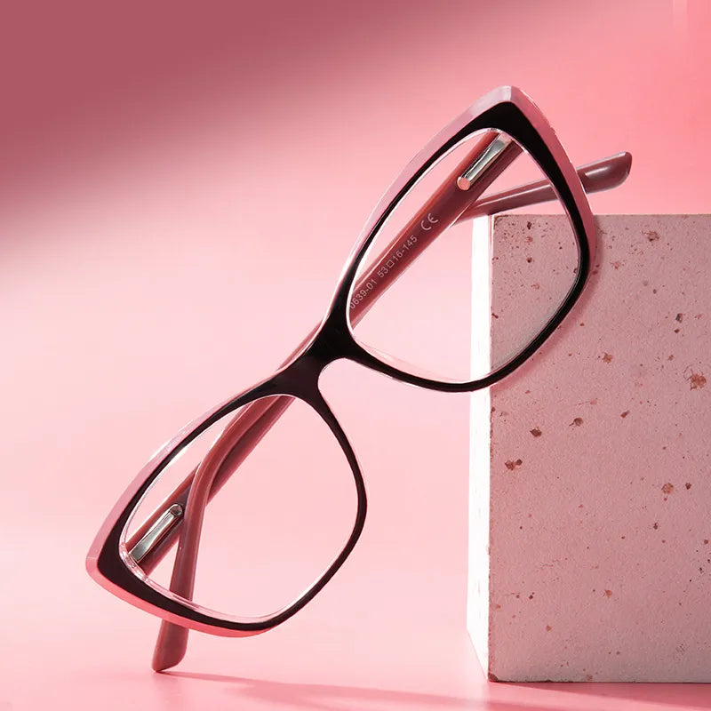 Fidelia Cat Eye Black and Pink Frame Glasses | Zeelool