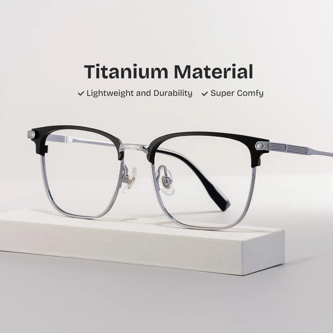 Men's Titanium Eyeglass Frames with Browline Shape