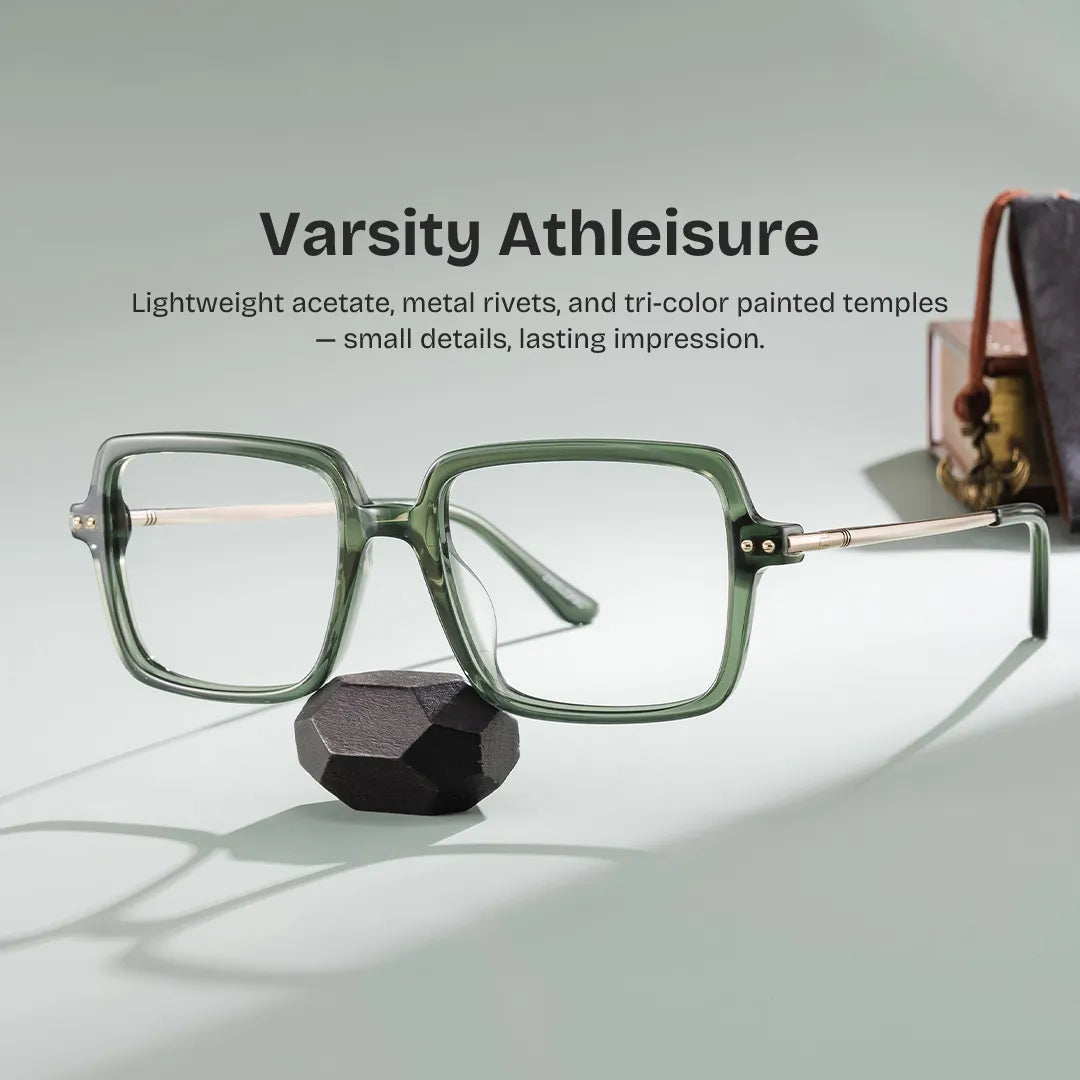Asher Green Rectangle Glasses | Slim Varsity Essential