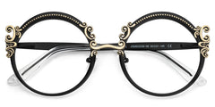 Black Retro Round Glasses With Carved Floral Pattern
