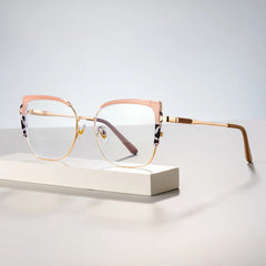 Khaki Tortoise Thin Frame Glasses With Metal Material