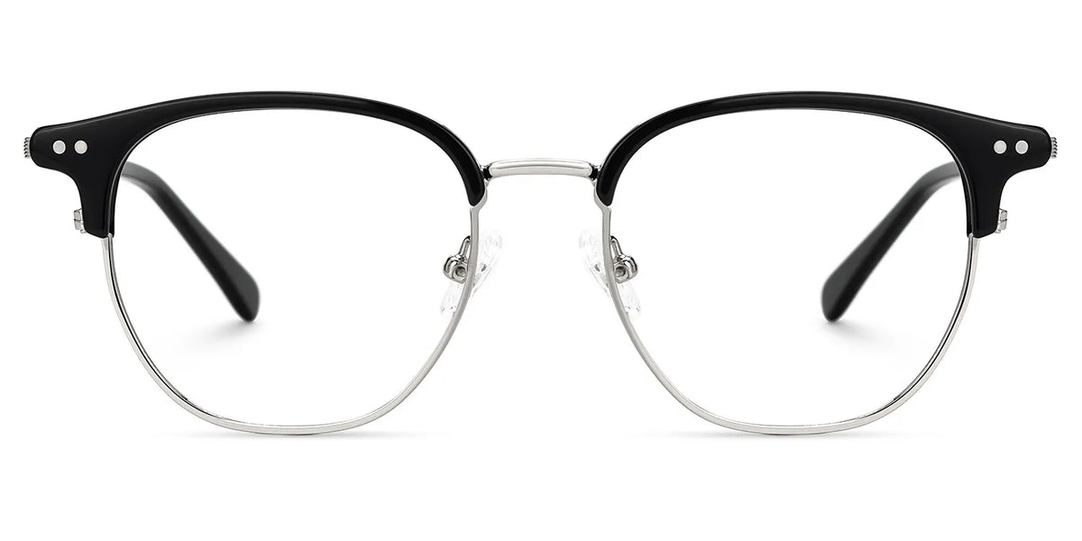 Black Mixed-Materials Geometric Eyeglasses- Geno