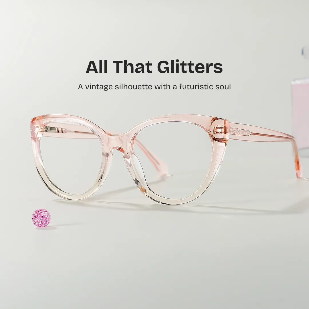 Kiera Light Pink Glitter Cat Eye Glasses Frames | ZEELOOL