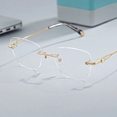 Rectangle Gold Eyeglasses- Seth Metal Frame Glasses