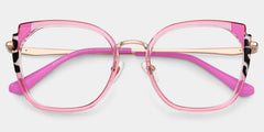 Pink Metal Frame Glasses With Wide Size For Women