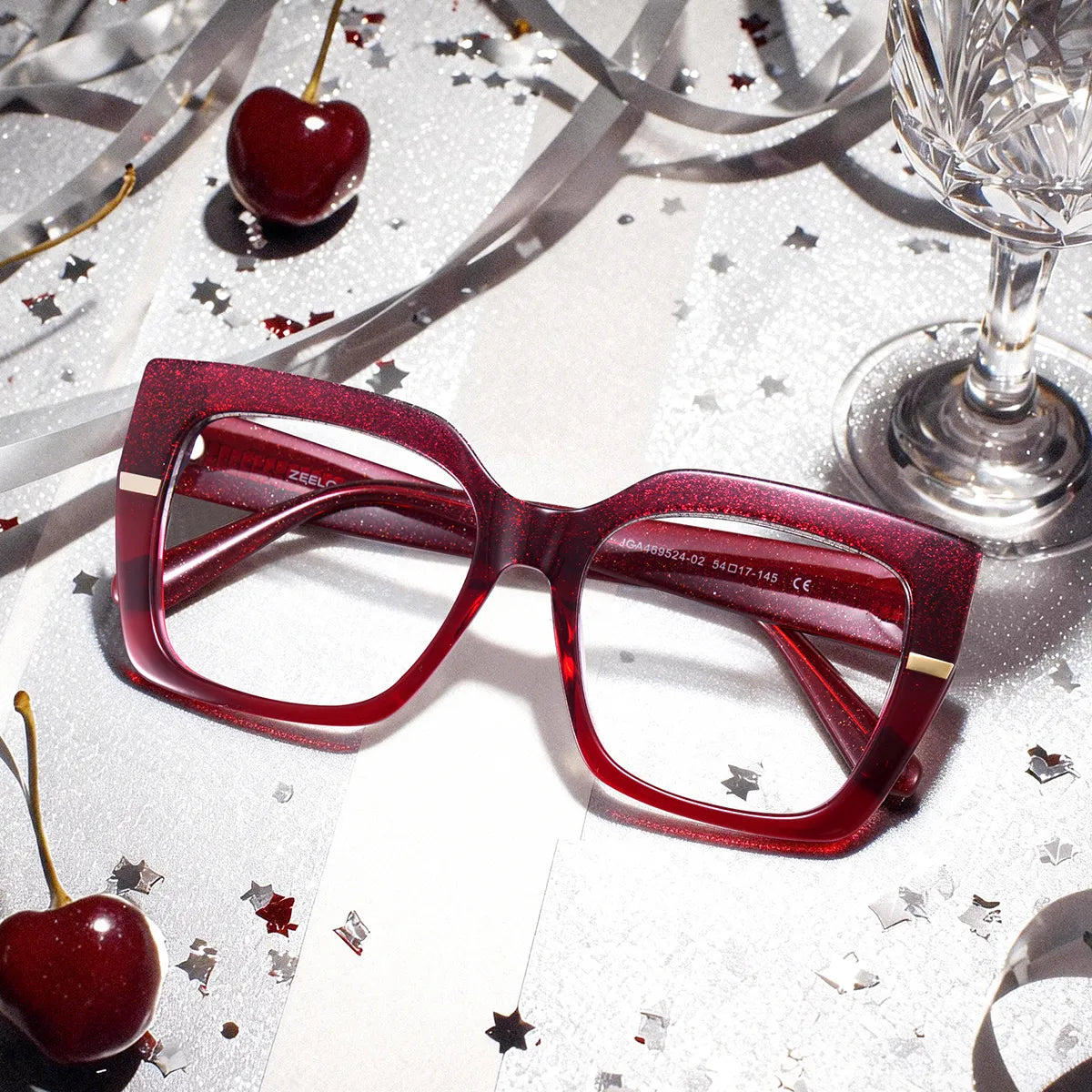 Mavis Square Burgundy Glasses Frames with Glittering Powder| ZEELOOL
